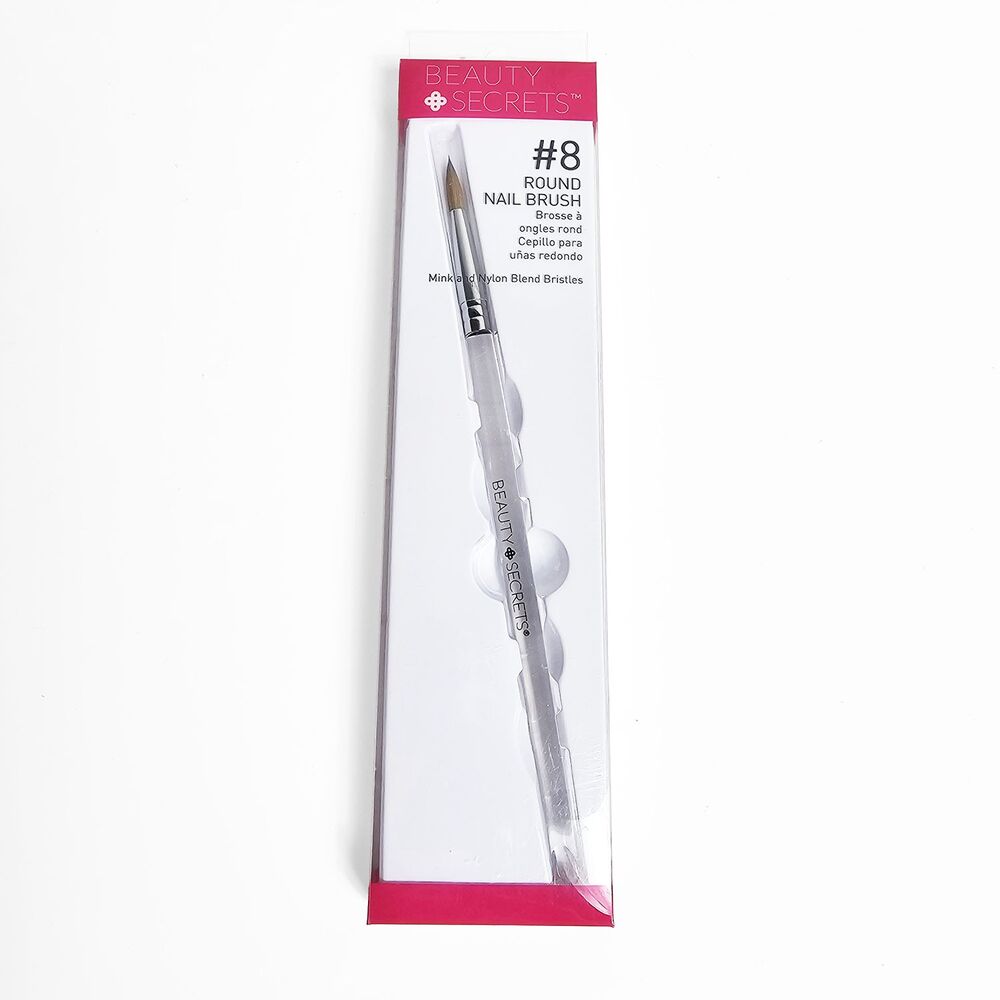 Beauty Secrets #8 Round Sculpt Nail Brush Mink & Nylon Blend Bristles 1-pack New